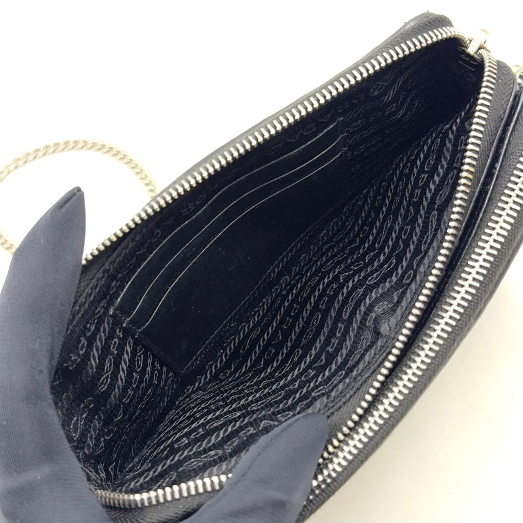 Pre-Owned diagram NAPPA IMPUNTURE chain shoulder bag black Leather Silver 1DH010 PRADA