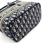 Pre-Owned DiorTravel Vanity Handbag off white Navy Cotton Silver Christian Dior