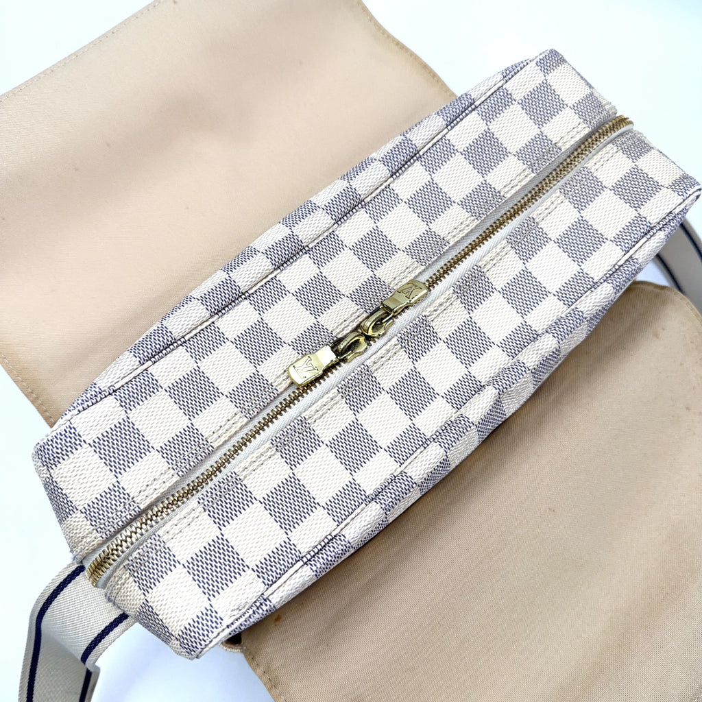 Pre-Owned Naviglio Damier Azur Shoulder bag beige white Leather PVC Gold N51189 LOUIS VUITTON