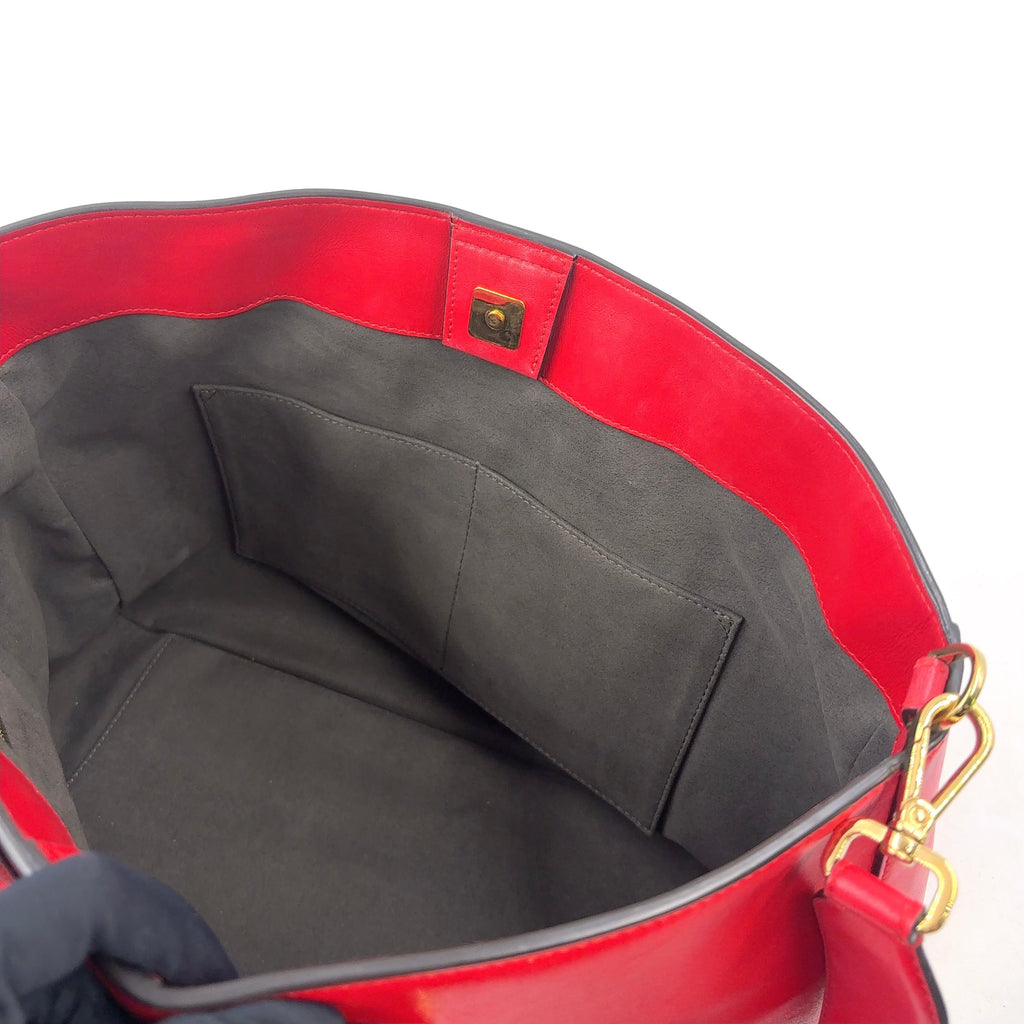 Pre-Owned FF Tote Shoulder bag Handbag Red Leather Gold FENDI