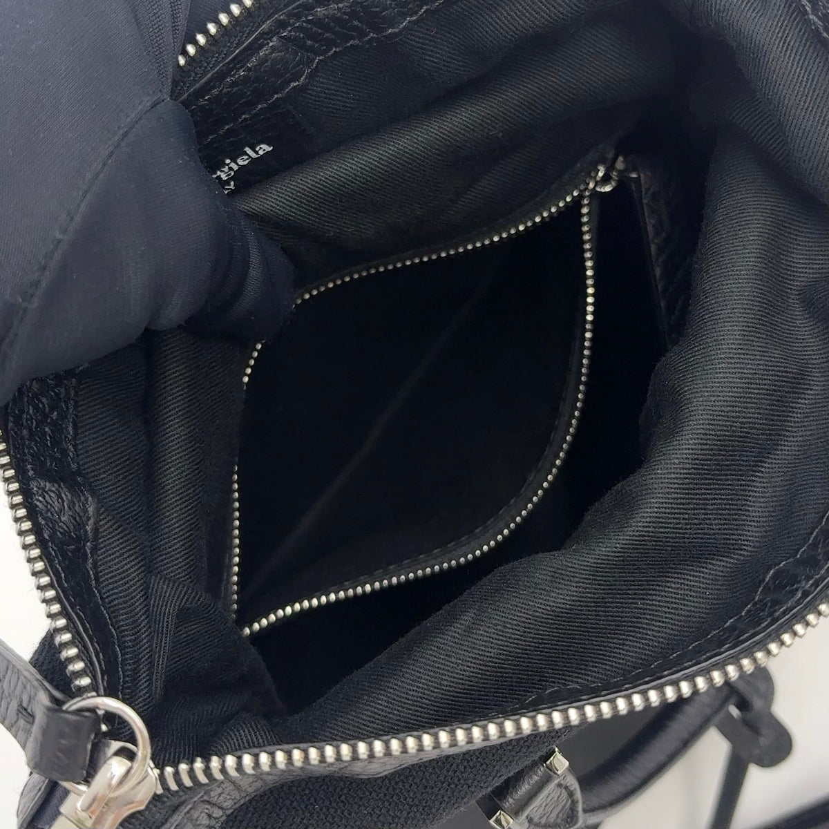 Pre-Owned 5AC Classic mini 2-Way Handbag black Calfskin Silver Maison Margiela