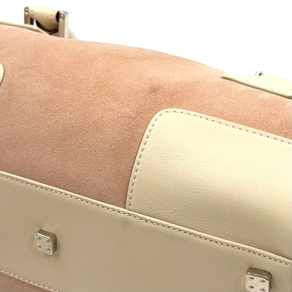 Pre-Owned Amazona Embroidered Handbag white Light pink Leather Suede Silver LOEWE