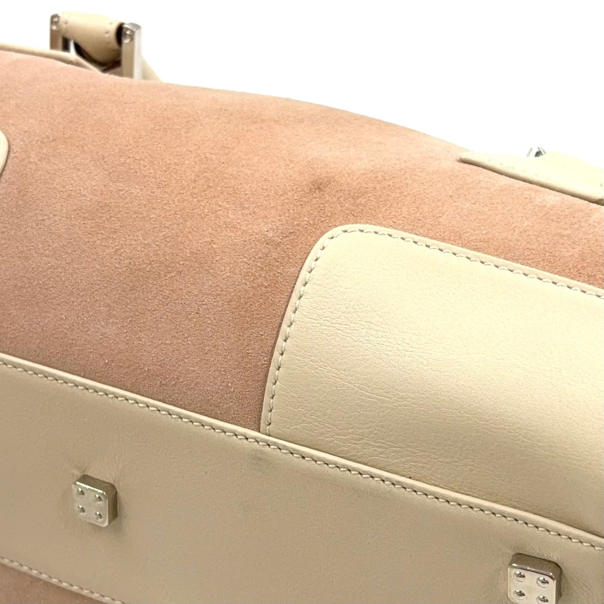 Pre-Owned Amazona Embroidered Handbag white Light pink Leather Suede Silver LOEWE