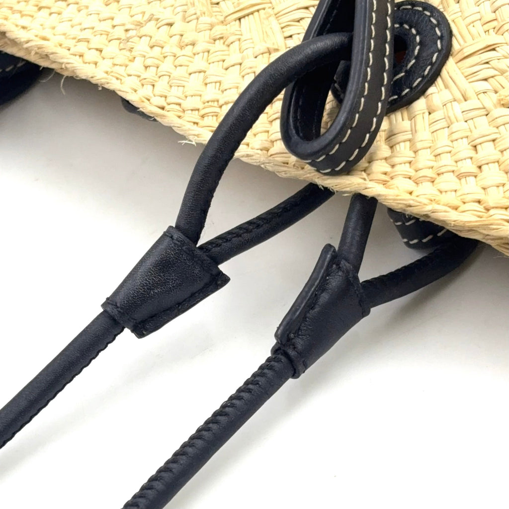 Pre-Owned anagram Medium basket tote bag black beige Leather Raffia LOEWE