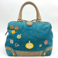 Pre-Owned 160th anniversary logo badge Suede Handbag blue Leather Suede Gold LOEWE