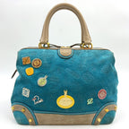 Pre-Owned 160th anniversary logo badge Suede Handbag blue Leather Suede Gold LOEWE