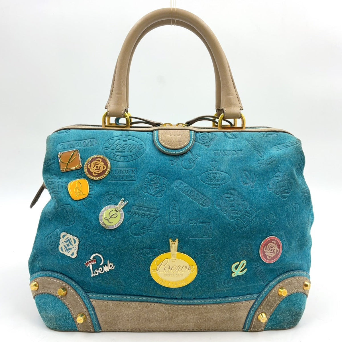 Pre-Owned 160th anniversary logo badge Suede Handbag blue Leather Suede Gold LOEWE