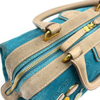 Pre-Owned 160th anniversary logo badge Suede Handbag blue Leather Suede Gold LOEWE