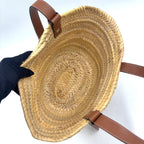 Pre-Owned anagram Bucket Handbag tote bag Brown beige Leather Raffia Silver LOEWE