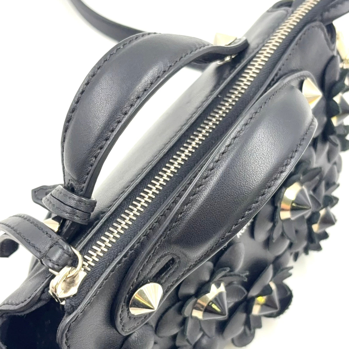 Pre-Owned by the way Flowerland 2WAY Handbag black Calfskin Silver FENDI