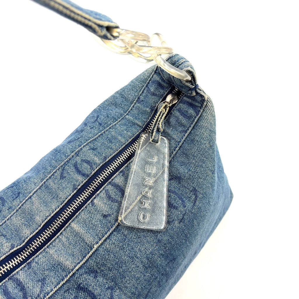 Pre-Owned coco mark Serial number starting with 7 one shoulder bag blue Denim Plastic Silver CHANEL