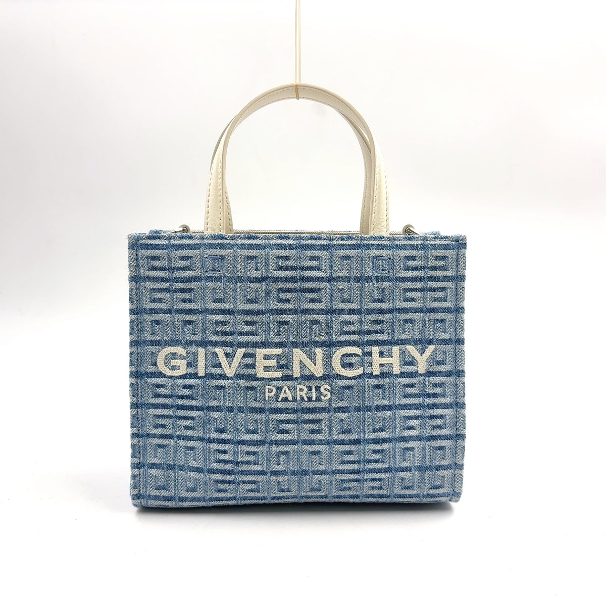 Pre-Owned G Tote mini 2-Way Handbag white Light blue Canvas Calfskin Silver GIVENCHY