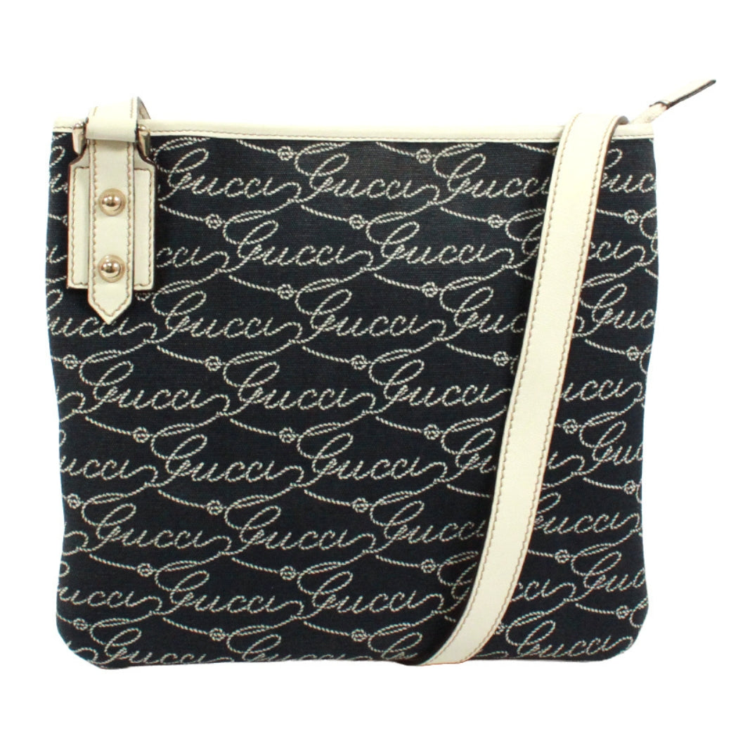 Pre-Owned flat Shoulder bag Navy white Leather Canvas Gold GUCCI