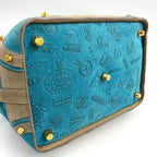 Pre-Owned 160th anniversary logo badge Suede Handbag blue Leather Suede Gold LOEWE