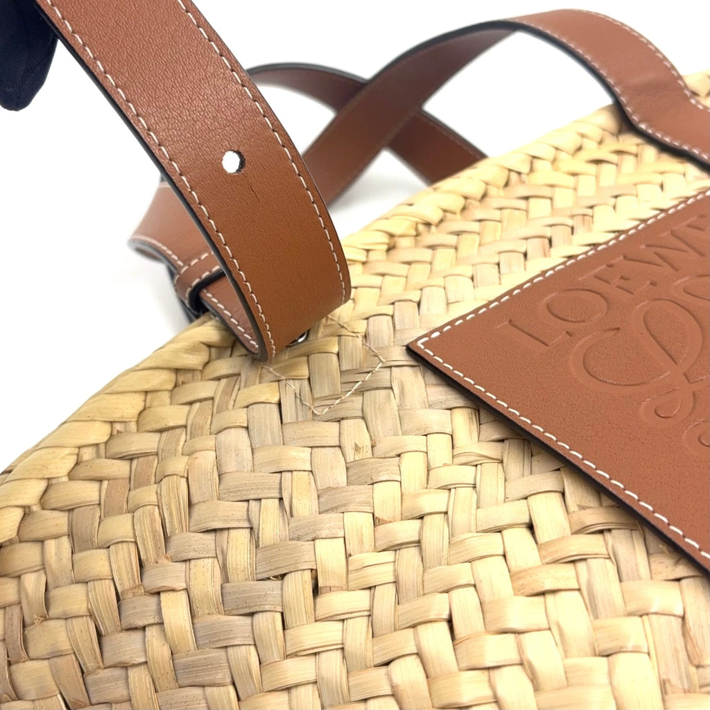 Pre-Owned basket bag Small Handbag Brown light beige Leather Raffia Silver LOEWE