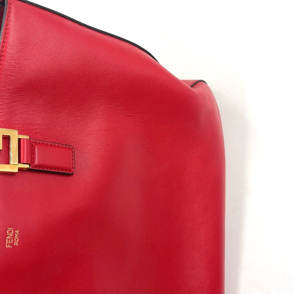 Pre-Owned FF Tote Shoulder bag Handbag Red Leather Gold FENDI