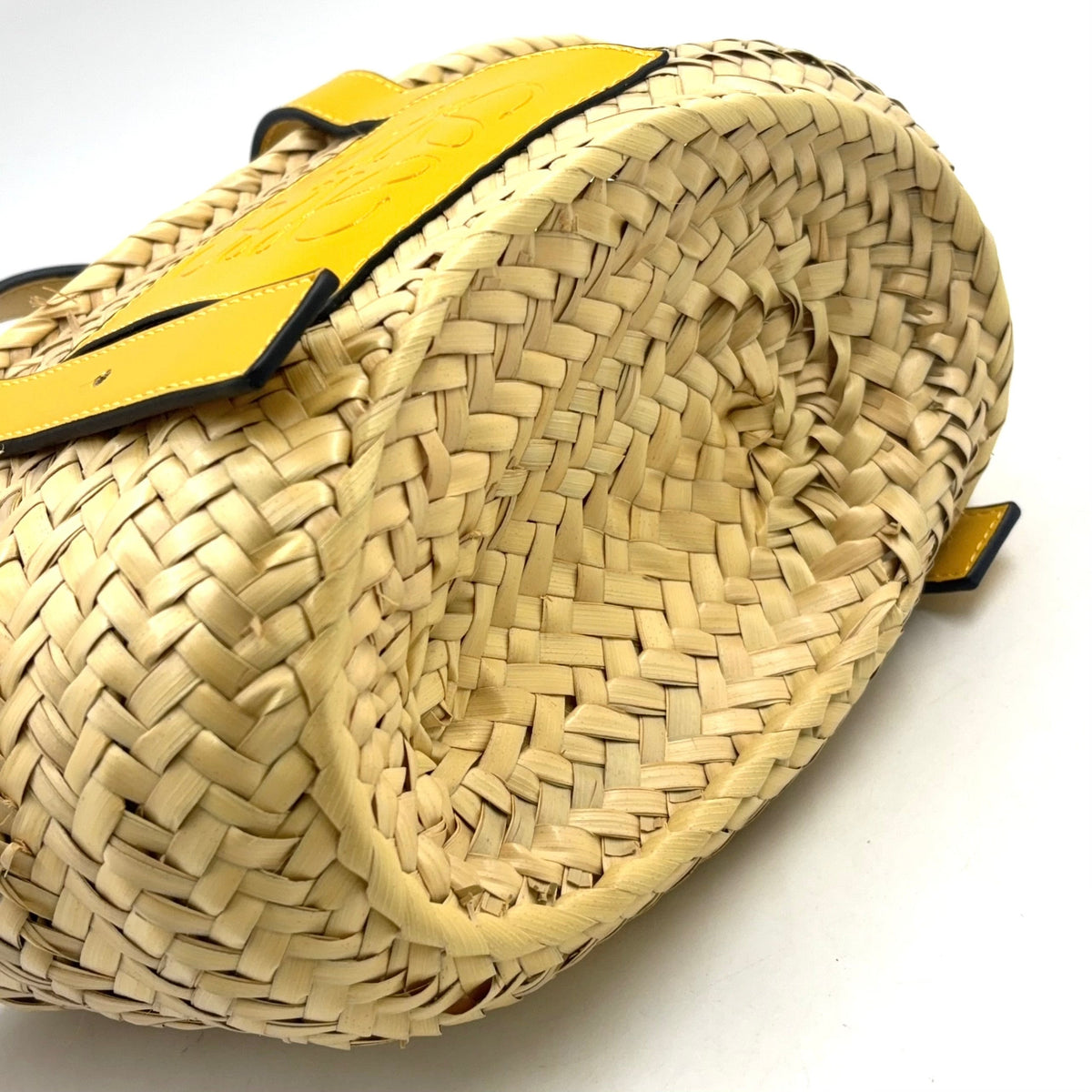 Pre-Owned basket bag Small Handbag yellow beige Raffia Calfskin Silver LOEWE