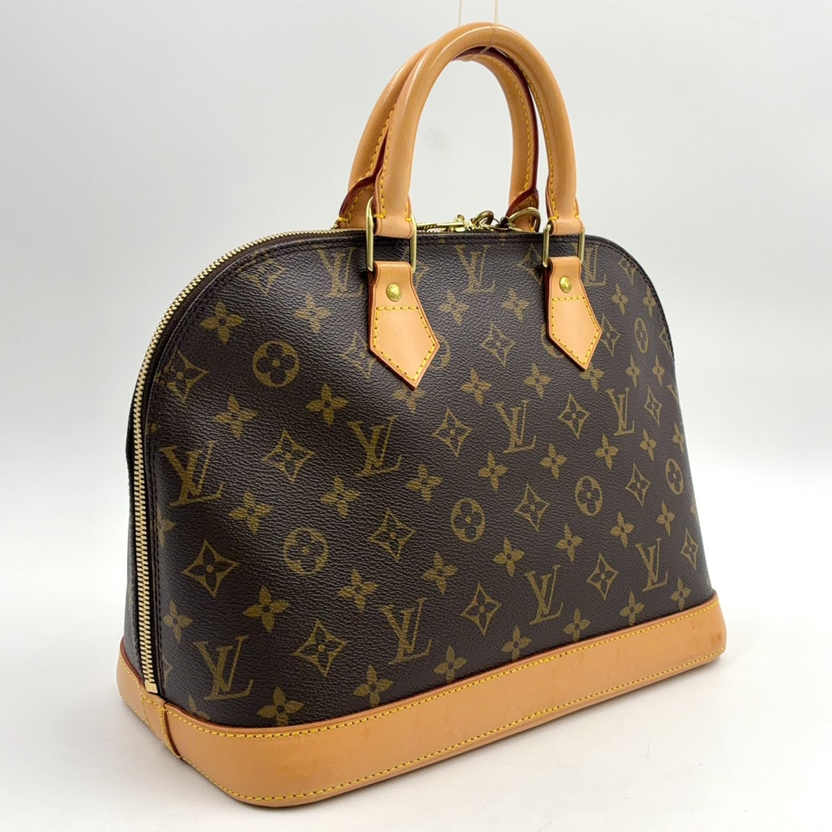 Pre-Owned Alma PM monogram Handbag Brown Leather PVC Gold M51130 LOUIS VUITTON