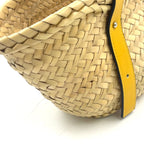 Pre-Owned basket bag Small Handbag yellow beige Raffia Calfskin Silver LOEWE