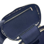 Pre-Owned DiorTravel Vanity Handbag off white Navy Cotton Silver Christian Dior