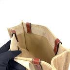 Pre-Owned Chloe Woody small tote Handbag Brown beige Leather Canvas Chloe