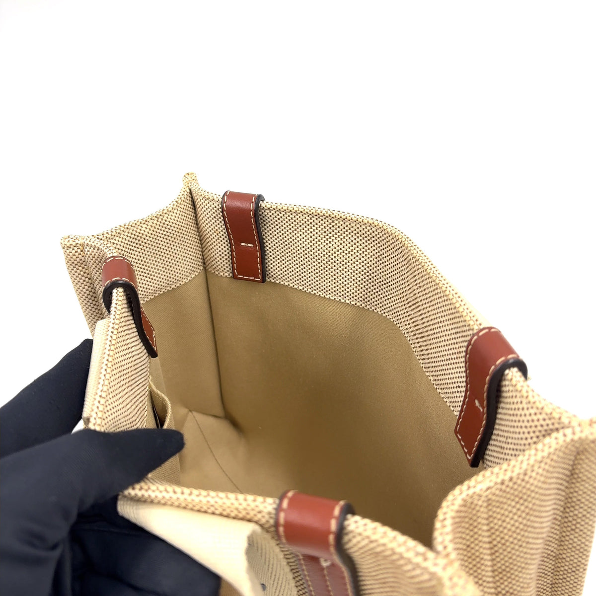 Pre-Owned Chloe Woody small tote Handbag Brown beige Leather Canvas Chloe