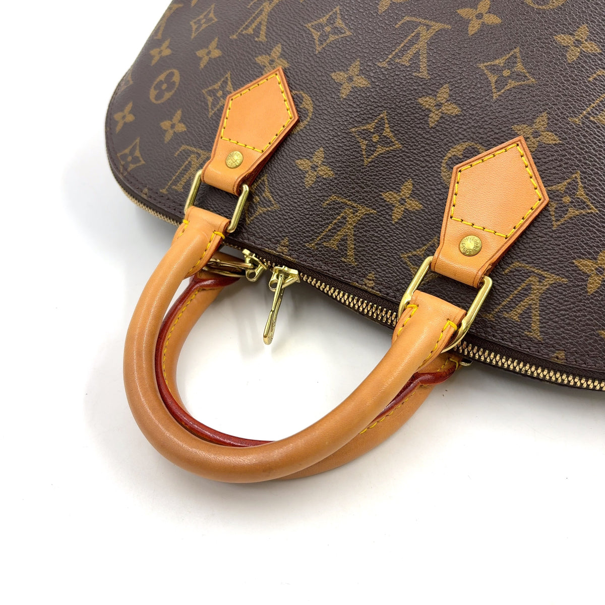 Pre-Owned Alma PM monogram Handbag Brown Leather PVC Gold M51130 LOUIS VUITTON