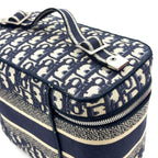 Pre-Owned DiorTravel Vanity Handbag off white Navy Cotton Silver Christian Dior