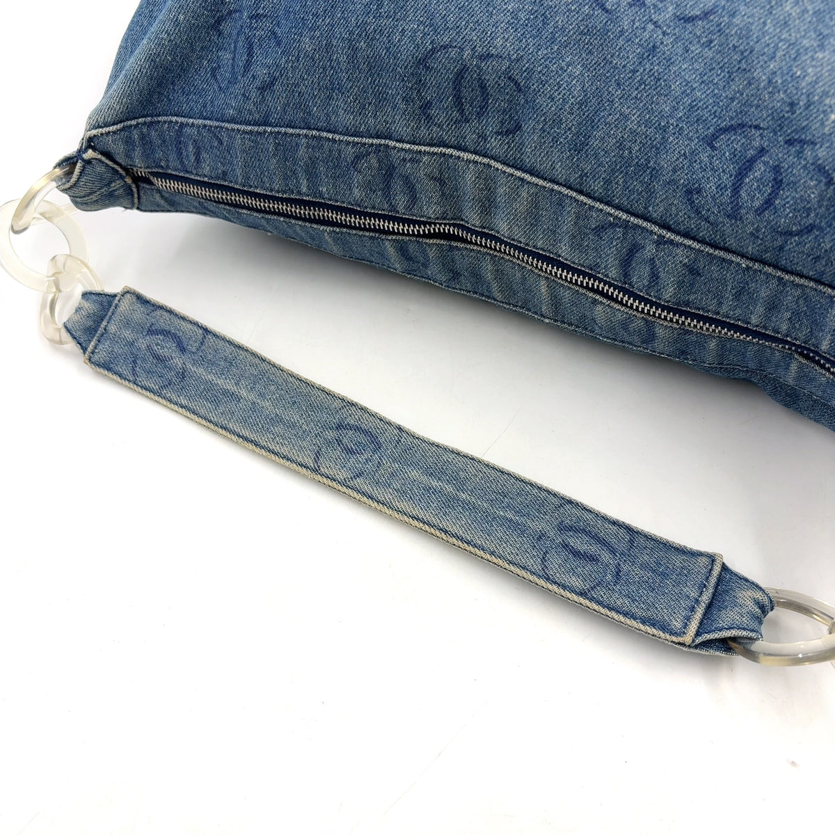 Pre-Owned coco mark Serial number starting with 7 one shoulder bag blue Denim Plastic Silver CHANEL