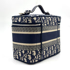 Pre-Owned DiorTravel Vanity Handbag off white Navy Cotton Silver Christian Dior