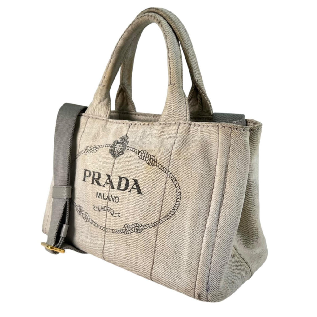Pre-Owned CANAPA Kanapa tote bag white Denim Gold 1BG642 PRADA