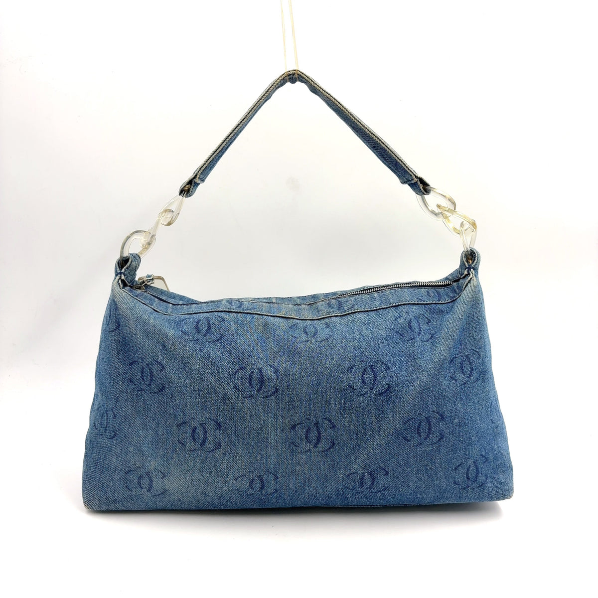 Pre-Owned coco mark Serial number starting with 7 one shoulder bag blue Denim Plastic Silver CHANEL