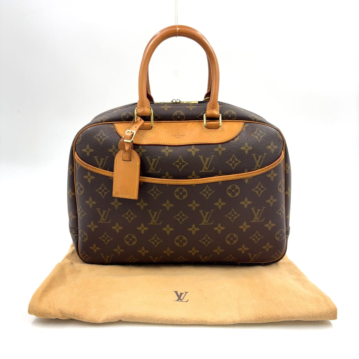 Pre-Owned Deauville Bowling Vanity monogram Handbag Brown light brown Leather PVC Gold M47270 LOUIS VUITTON