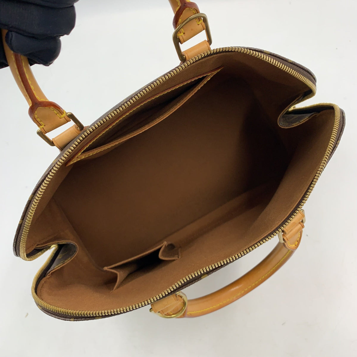 Pre-Owned Alma PM monogram Handbag Brown light brown Leather PVC Gold M51130 LOUIS VUITTON