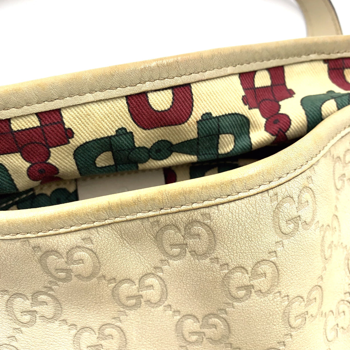 Pre-Owned Abby Handbag ivory Leather Gold 130736 GUCCI