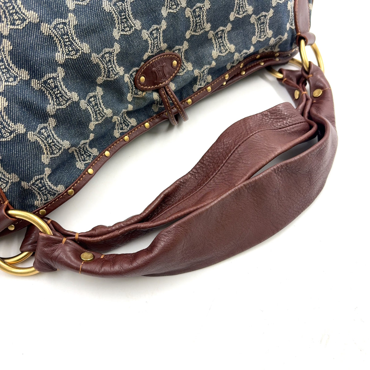 Pre-Owned bitter sweet Handbag Brown blue Leather Denim Gold CELINE