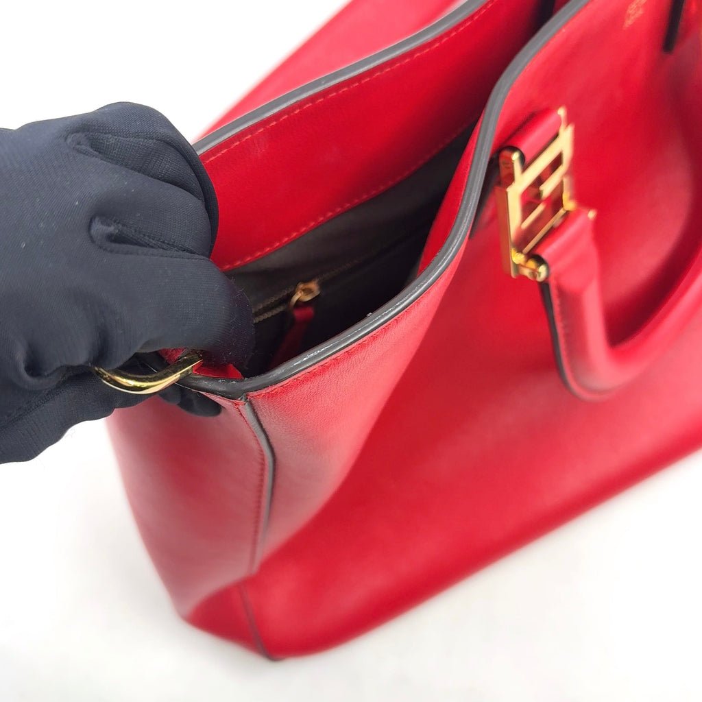 Pre-Owned FF Tote Shoulder bag Handbag Red Leather Gold FENDI