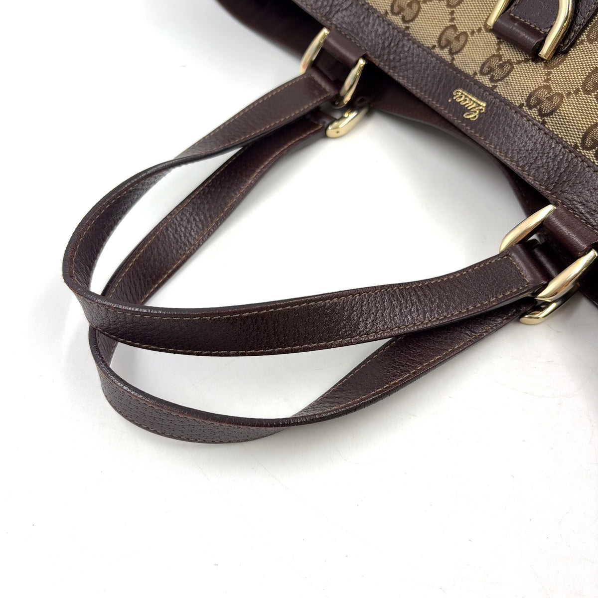 Pre-Owned Abby tote bag Dark brown beige Leather Canvas Gold 141472 GUCCI