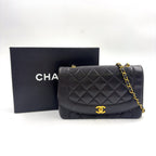 Pre-Owned matelasse Diana Flap Serial number starting with 2 Shoulder bag black lambskin Gold A01165  CHANEL