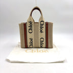 Pre-Owned Chloe Woody small tote Handbag Brown beige Leather Canvas Chloe