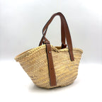 Pre-Owned anagram Bucket Handbag tote bag Brown beige Leather Raffia Silver LOEWE