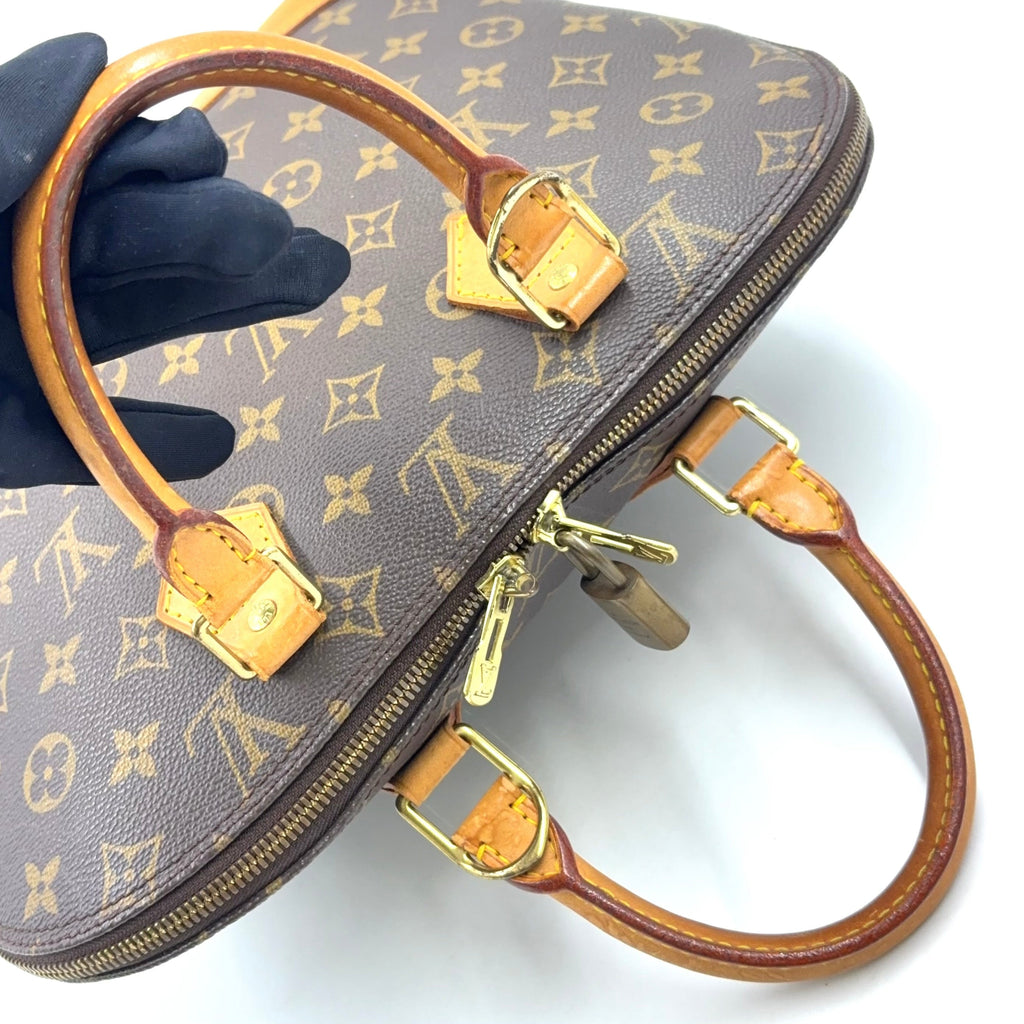 Pre-Owned Alma PM monogram Handbag Brown light brown Leather PVC Gold M51130 LOUIS VUITTON
