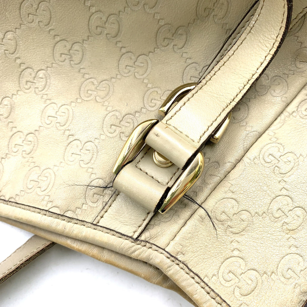 Pre-Owned Abby Handbag ivory Leather Gold 130736 GUCCI