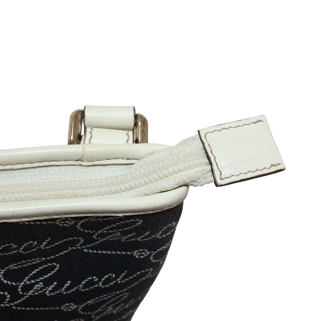 Pre-Owned flat Shoulder bag Navy white Leather Canvas Gold GUCCI
