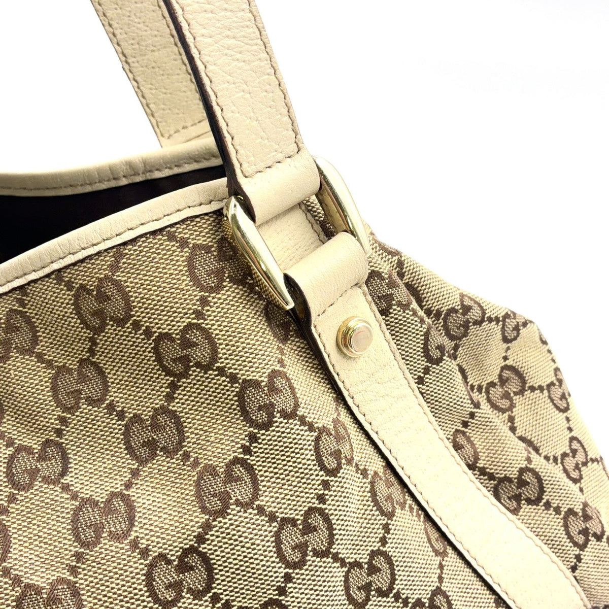 Pre-Owned Abby tote bag Shoulder bag beige Leather Canvas Silver 130736 GUCCI