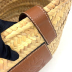 Pre-Owned anagram Bucket Handbag tote bag Brown beige Leather Raffia Silver LOEWE
