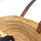 Pre-Owned anagram Bucket Handbag tote bag Brown beige Leather Raffia Silver LOEWE