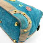 Pre-Owned 160th anniversary logo badge Suede Handbag blue Leather Suede Gold LOEWE