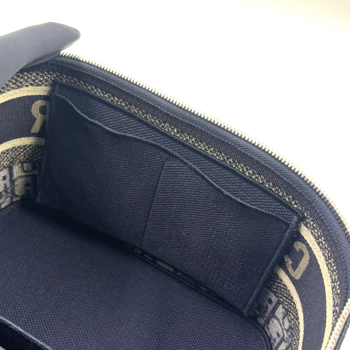 Pre-Owned DiorTravel Vanity Handbag off white Navy Cotton Silver Christian Dior