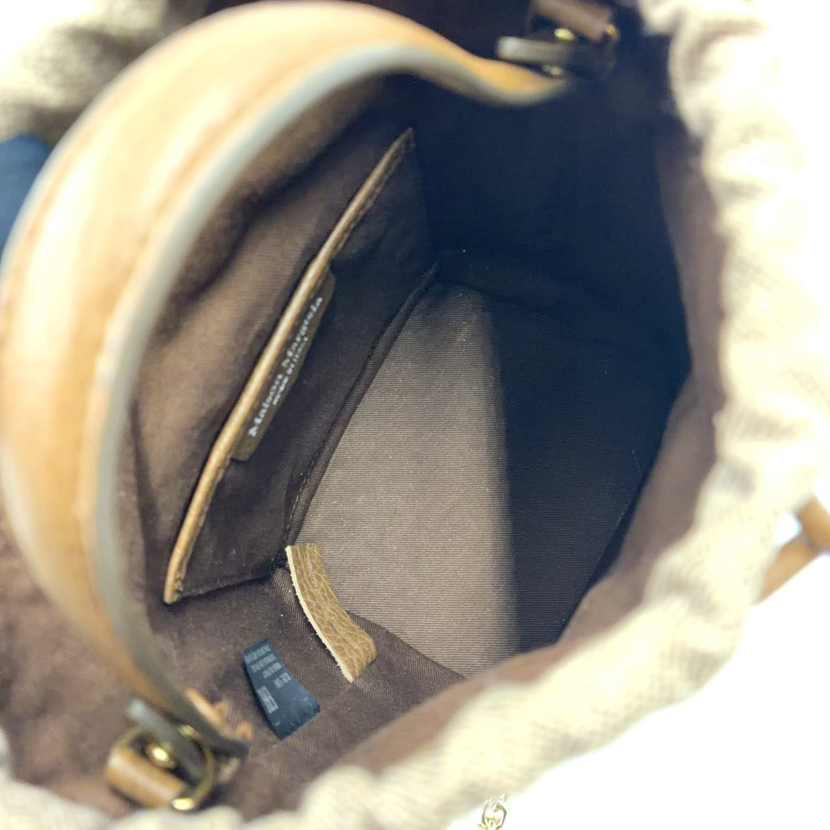 Pre-Owned 5AC Mini bucket bag Shoulder bag Brown Leather Canvas Gold S56WG0164 P4348 T2281 Maison Margiela